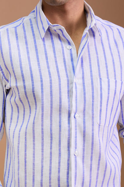 NAXOS- MENS PREMIUM COTTON BLEND DARK BLUE STRIPED REGULAR FIT SHIRT