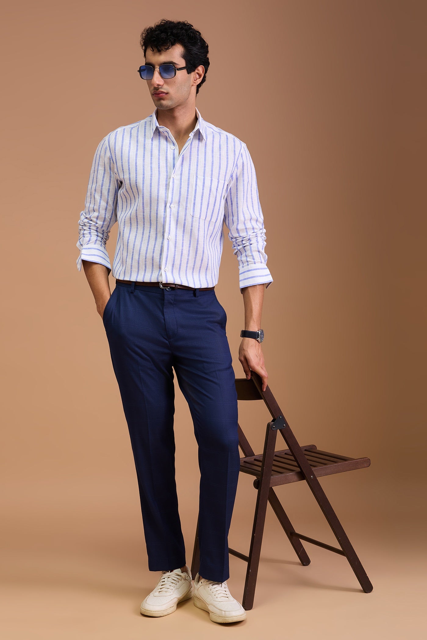 NAXOS- MENS PREMIUM COTTON BLEND DARK BLUE STRIPED REGULAR FIT SHIRT