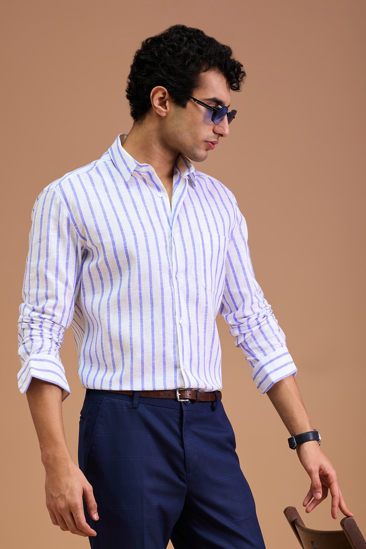 NAXOS- MENS PREMIUM COTTON BLEND DARK BLUE STRIPED REGULAR FIT SHIRT
