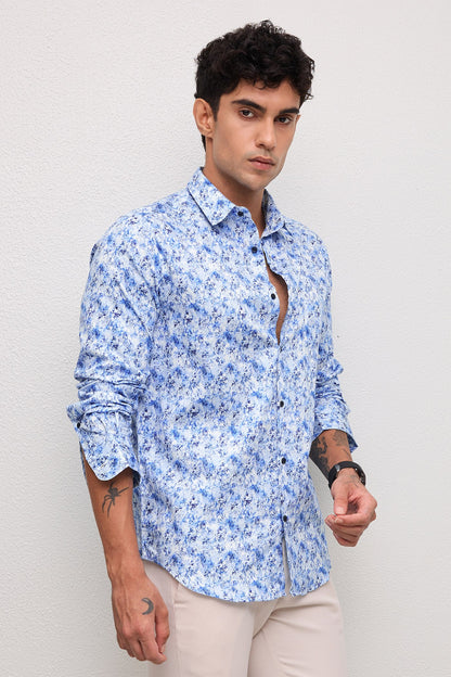 AZURE- MENS AZURE PREMIUM COTTON BLUE PRINTED CASUAL SLIM FIT SHIRT
