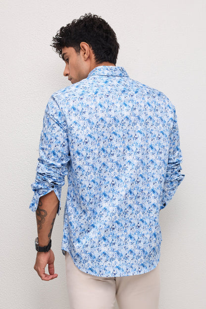 AZURE- MENS AZURE PREMIUM COTTON BLUE PRINTED CASUAL SLIM FIT SHIRT