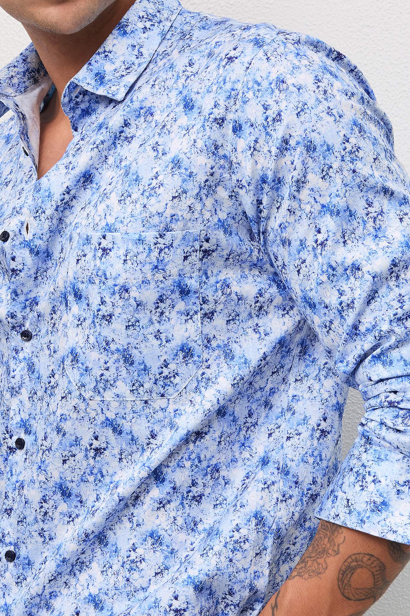 AZURE- MENS AZURE PREMIUM COTTON BLUE PRINTED CASUAL SLIM FIT SHIRT