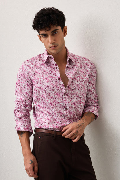 VALE- MENS VALE PREMIUM COTTON PINK PRINTED CASUAL SLIM FIT SHIRT
