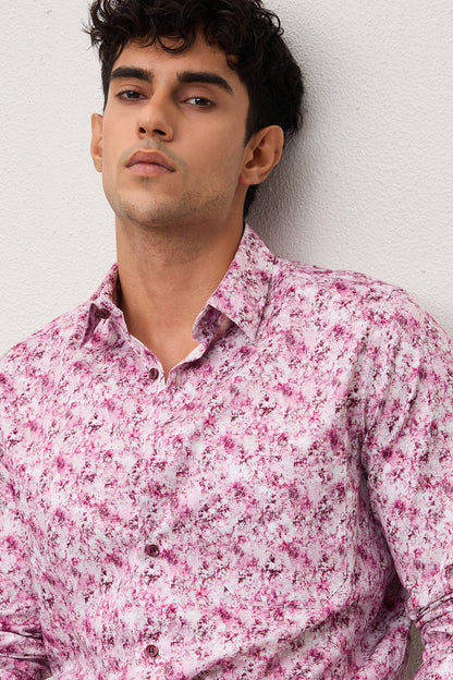 VALE- MENS VALE PREMIUM COTTON PINK PRINTED CASUAL SLIM FIT SHIRT