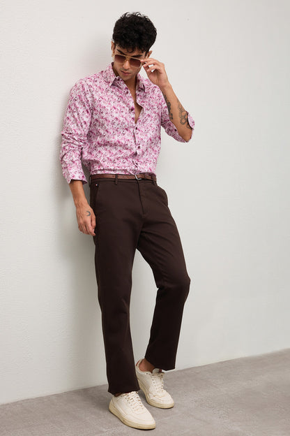 VALE- MENS VALE PREMIUM COTTON PINK PRINTED CASUAL SLIM FIT SHIRT