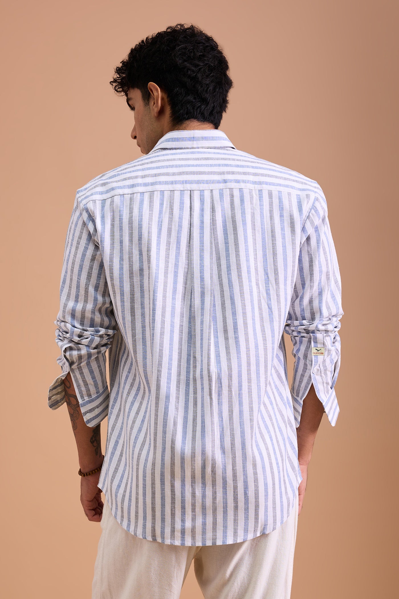 ARVO- MENS PREMIUM COTTON LINEN BLEND BLUE STRIPED REGULAR FIT SHIRT