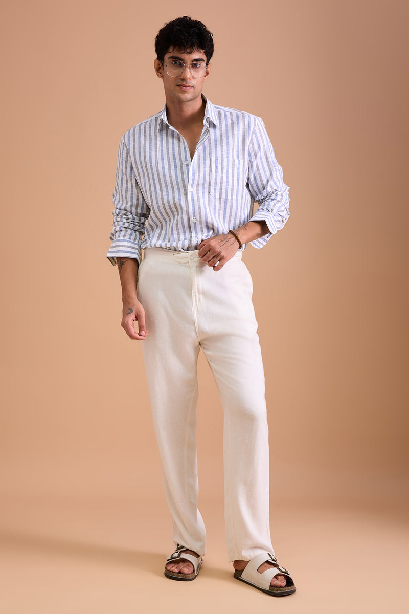 ARVO- MENS PREMIUM COTTON LINEN BLEND BLUE STRIPED REGULAR FIT SHIRT