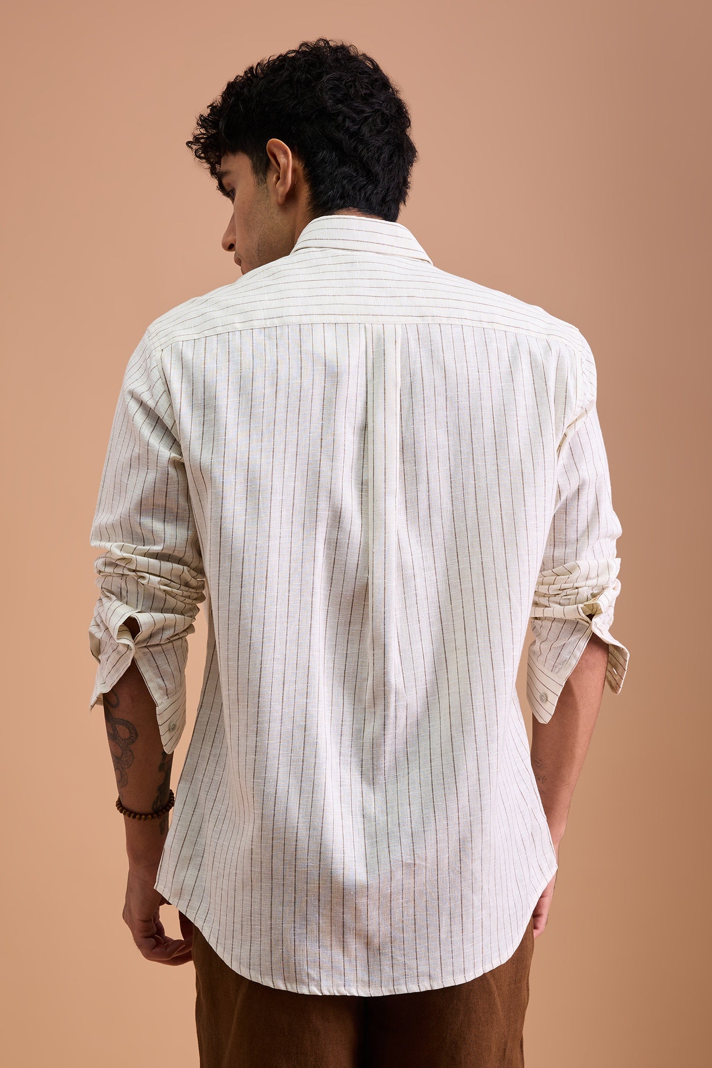 ROWEN- MENS PREMIUM COTTON BLEND BROWN STRIPED REGULAR FIT SHIRT