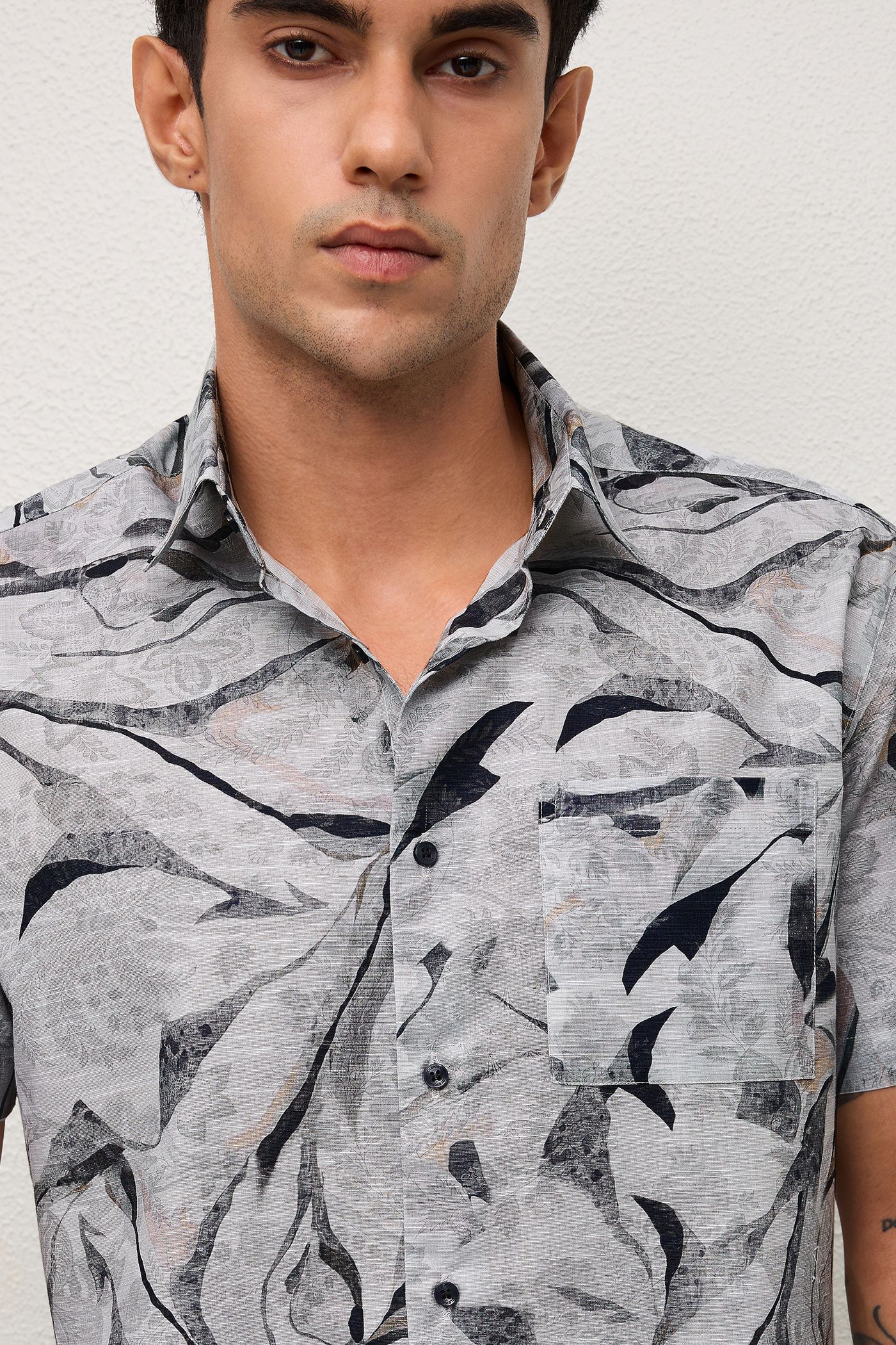 CARMELLO- MENS CARMELLO PREMIUM BLACK PRINTED CASUAL REGULAR FIT SHIRT