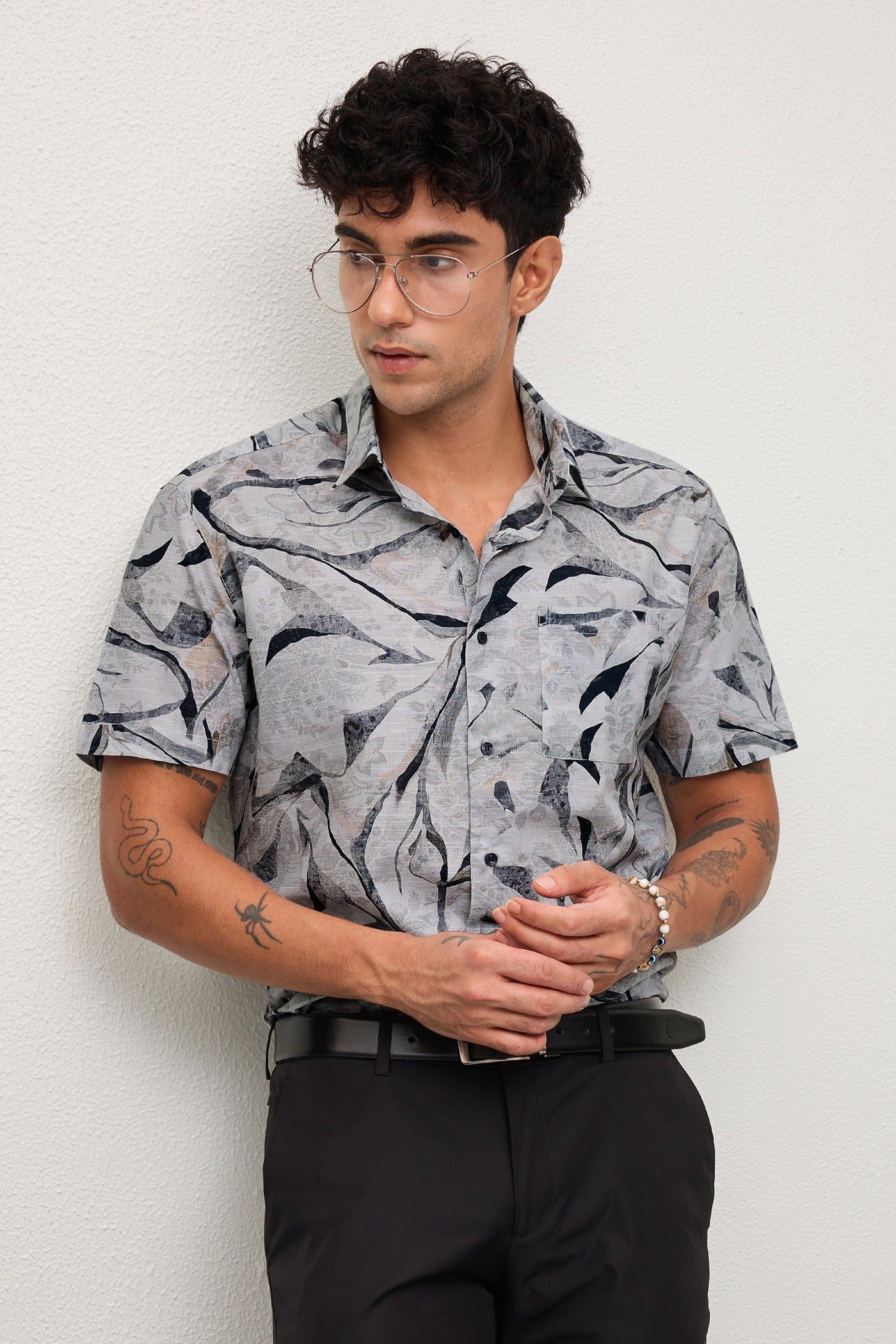 CARMELLO- MENS CARMELLO PREMIUM BLACK PRINTED CASUAL REGULAR FIT SHIRT