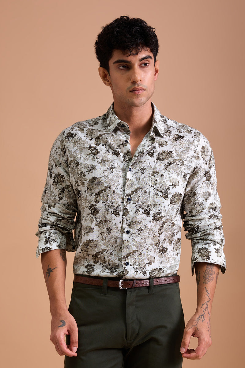 ASTER- PREMIUM LINEN BLEND TAUPE CASUAL SLIM FIT SHIRT