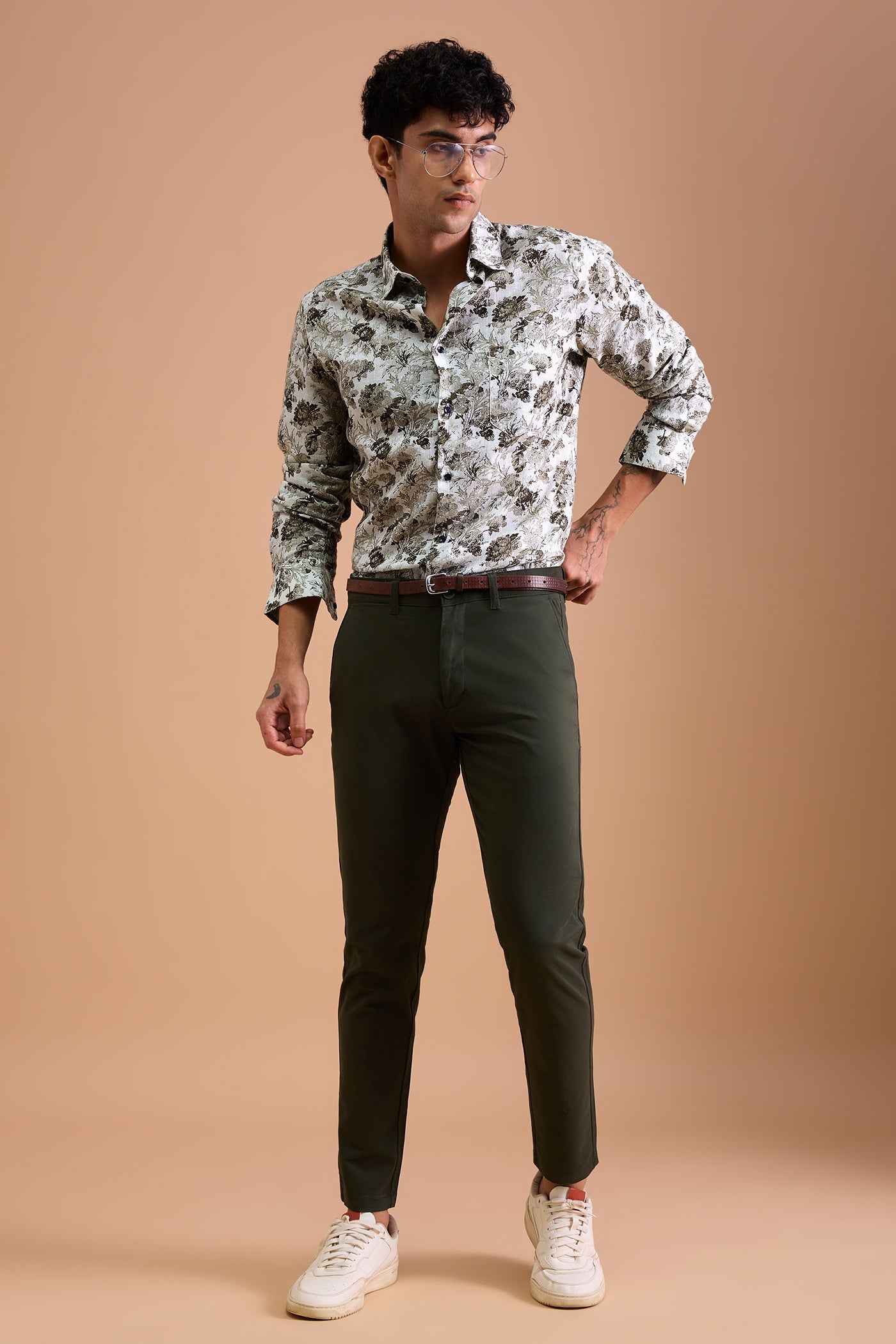 ASTER- PREMIUM LINEN BLEND TAUPE CASUAL SLIM FIT SHIRT