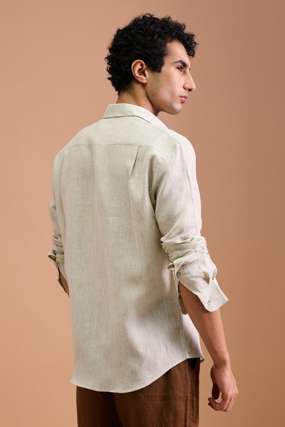 WREN- MENS PREMIUM LINEN OAT BEIGE SOLID REGULAR FIT SHIRT