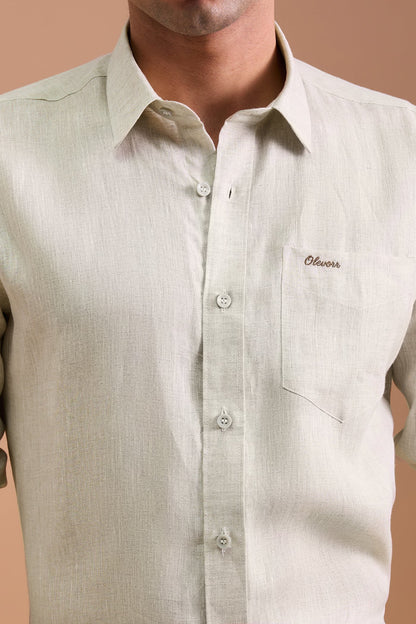 WREN- MENS PREMIUM LINEN OAT BEIGE SOLID REGULAR FIT SHIRT