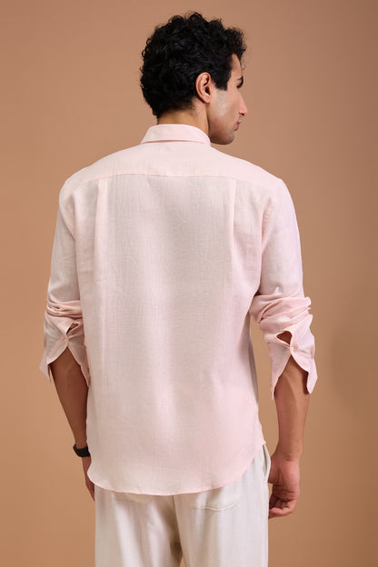 VERO- MENS PREMIUM LINEN PASTEL PINK SOLID REGULAR FIT SHIRT