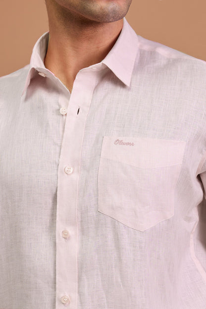 VERO- MENS PREMIUM LINEN PASTEL PINK SOLID REGULAR FIT SHIRT