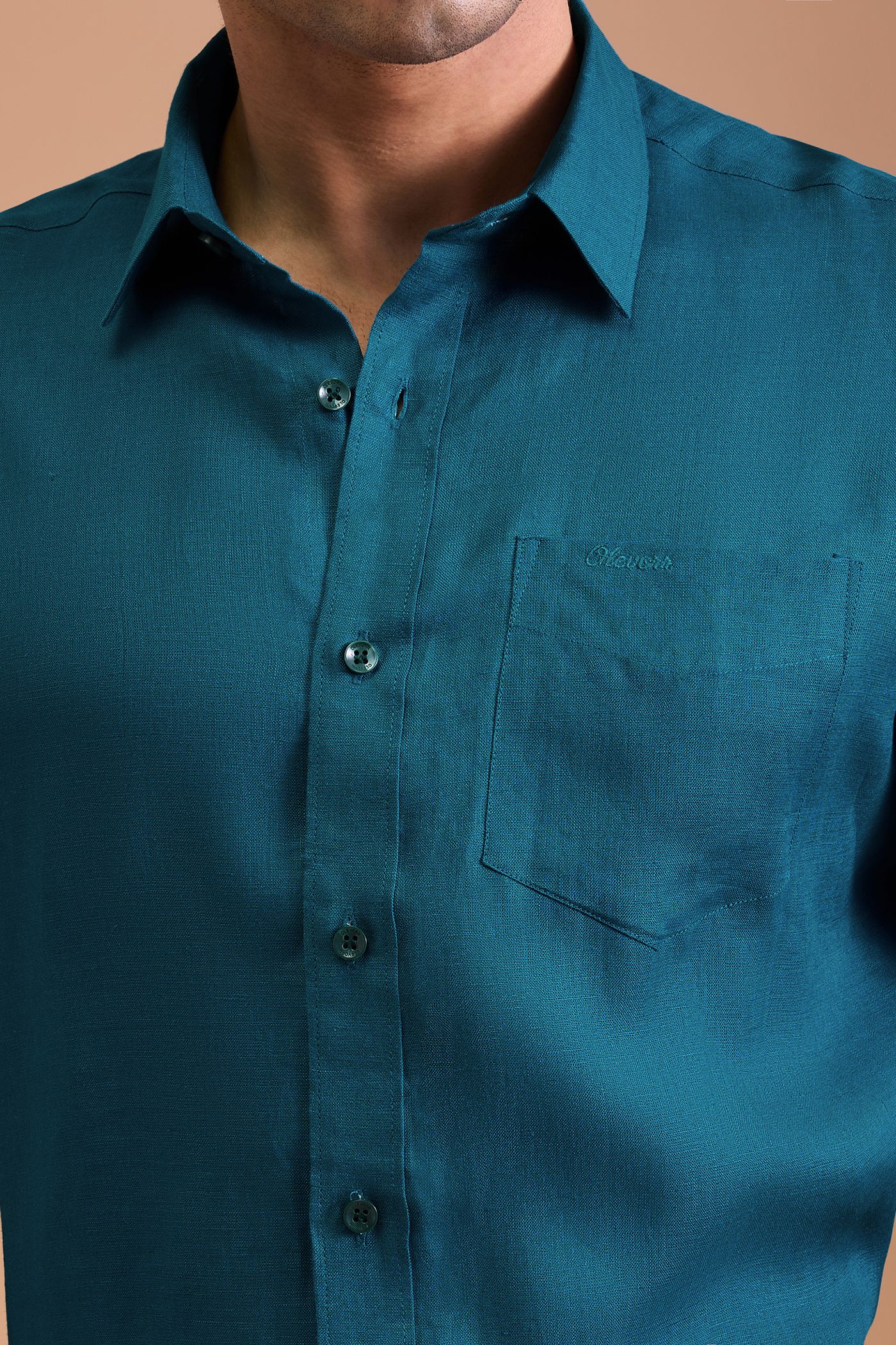 EMORY- MENS PREMIUM 100% LINEN VIBRANT BLUE SOLID REGULAR FIT SHIRT