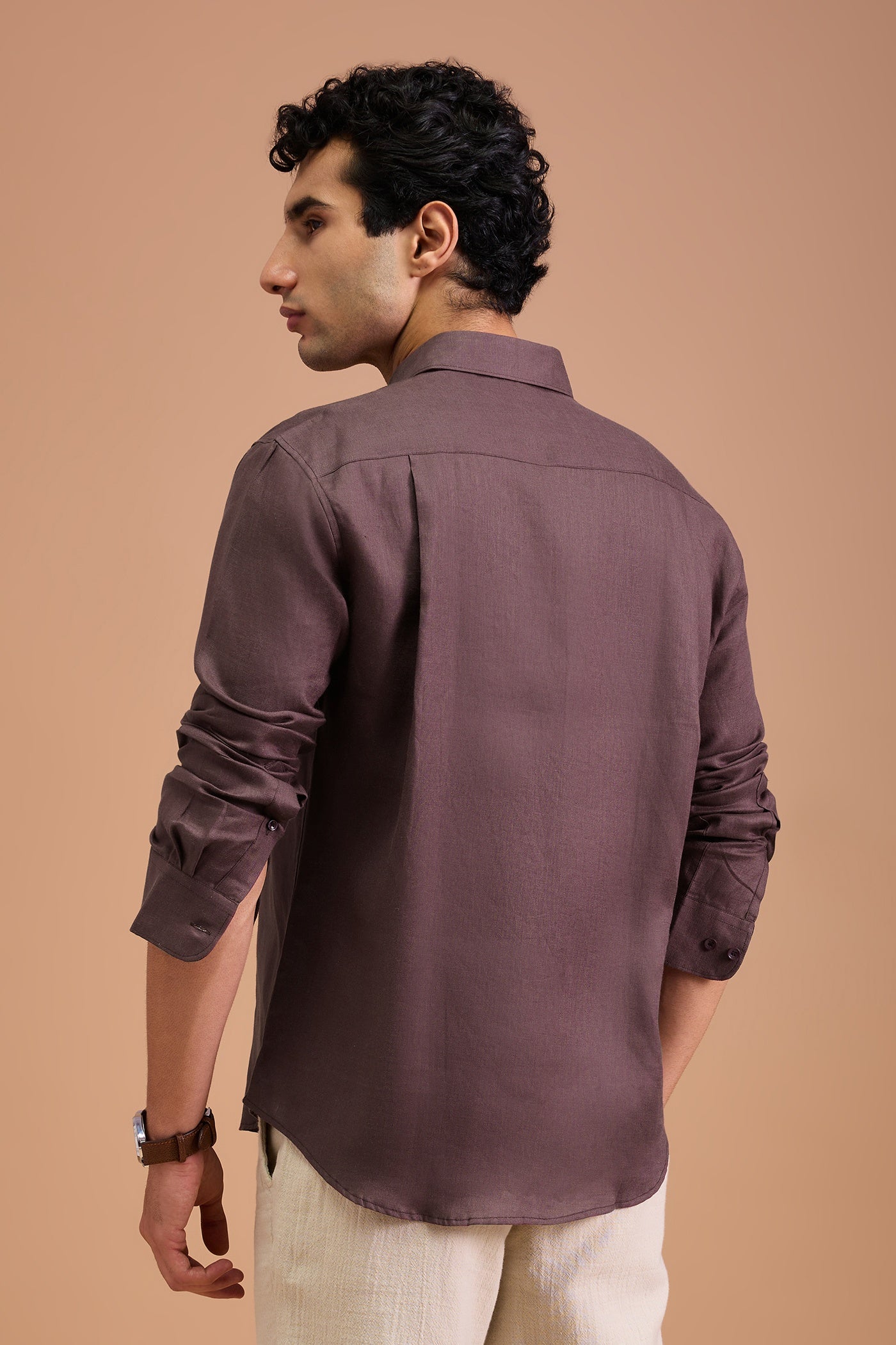 SOMBRE- MENS PREMIUM LINEN BURGANDY SOLID REGULAR FIT SHIRT