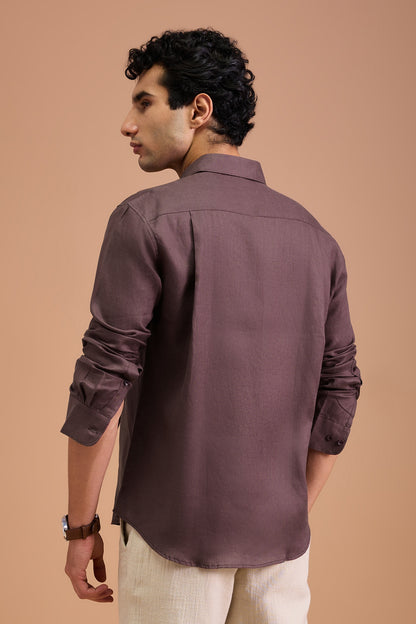 SOMBRE- MENS PREMIUM LINEN BURGANDY SOLID REGULAR FIT SHIRT