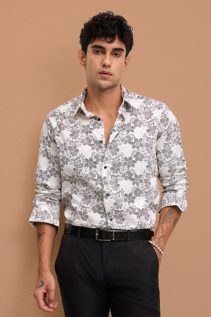 POSITANO- MEN POSITANO PREMIUM COTTON BLACK PRINTED CASUAL SLIM FIT SHIRT