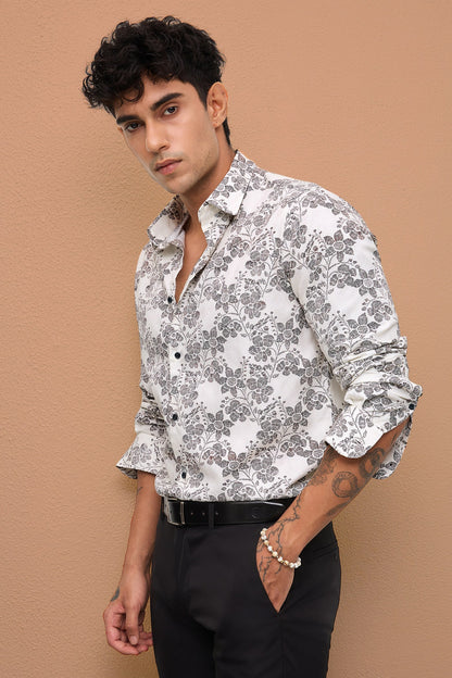 POSITANO- MEN POSITANO PREMIUM COTTON BLACK PRINTED CASUAL SLIM FIT SHIRT