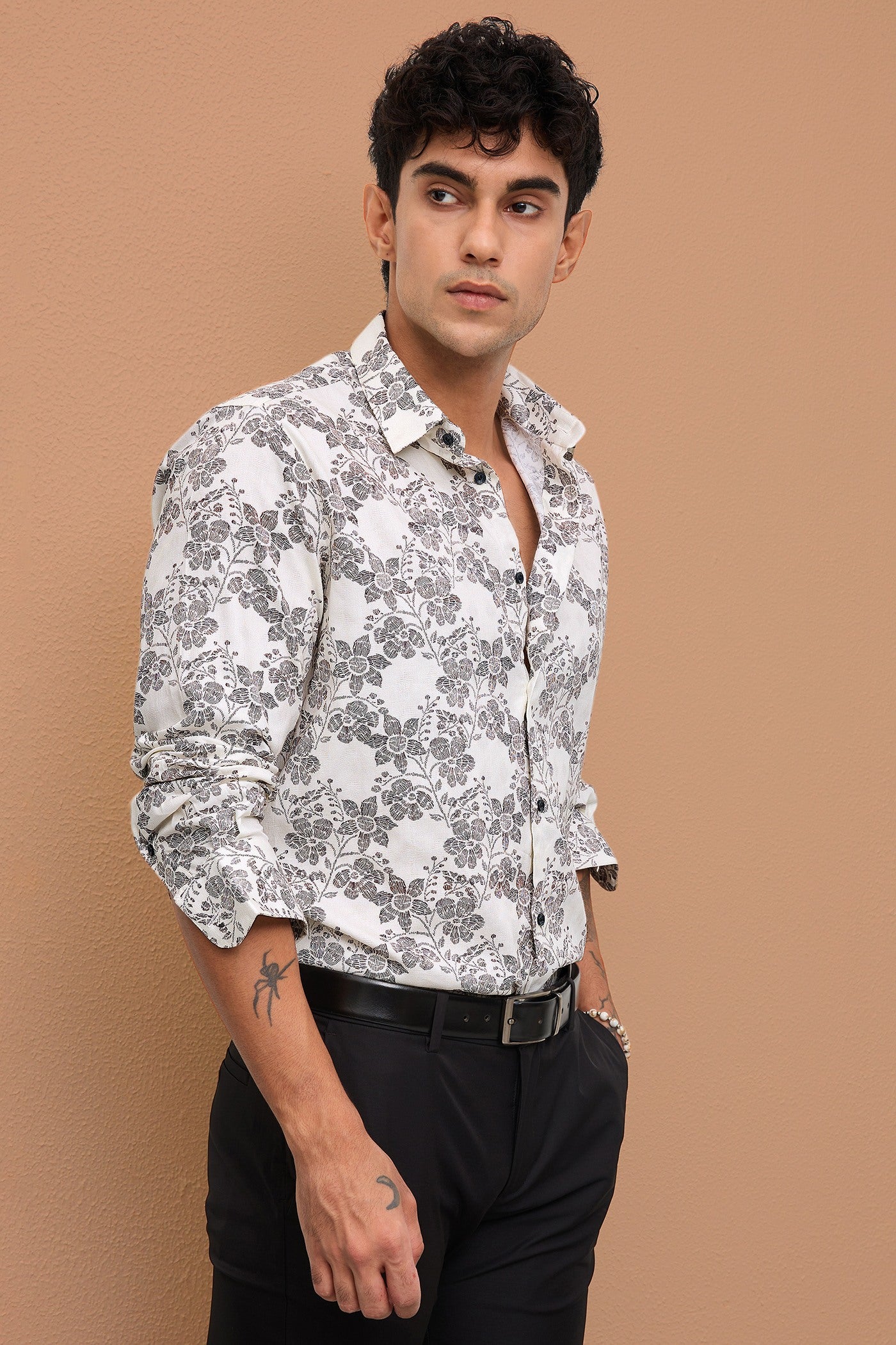POSITANO- MEN POSITANO PREMIUM COTTON BLACK PRINTED CASUAL SLIM FIT SHIRT
