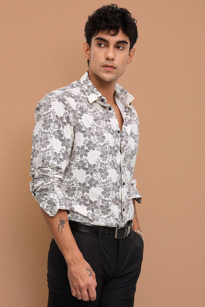 POSITANO- MEN POSITANO PREMIUM COTTON BLACK PRINTED CASUAL SLIM FIT SHIRT