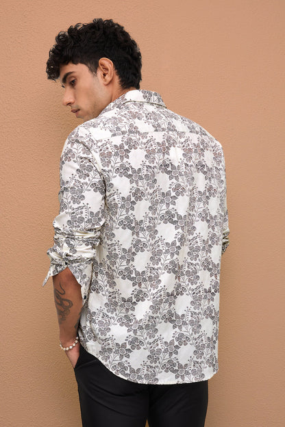 POSITANO- MEN POSITANO PREMIUM COTTON BLACK PRINTED CASUAL SLIM FIT SHIRT