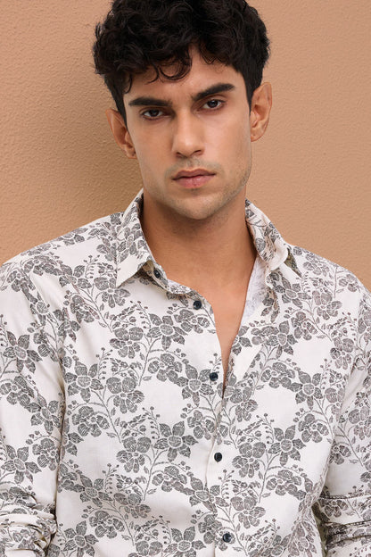 POSITANO- MEN POSITANO PREMIUM COTTON BLACK PRINTED CASUAL SLIM FIT SHIRT