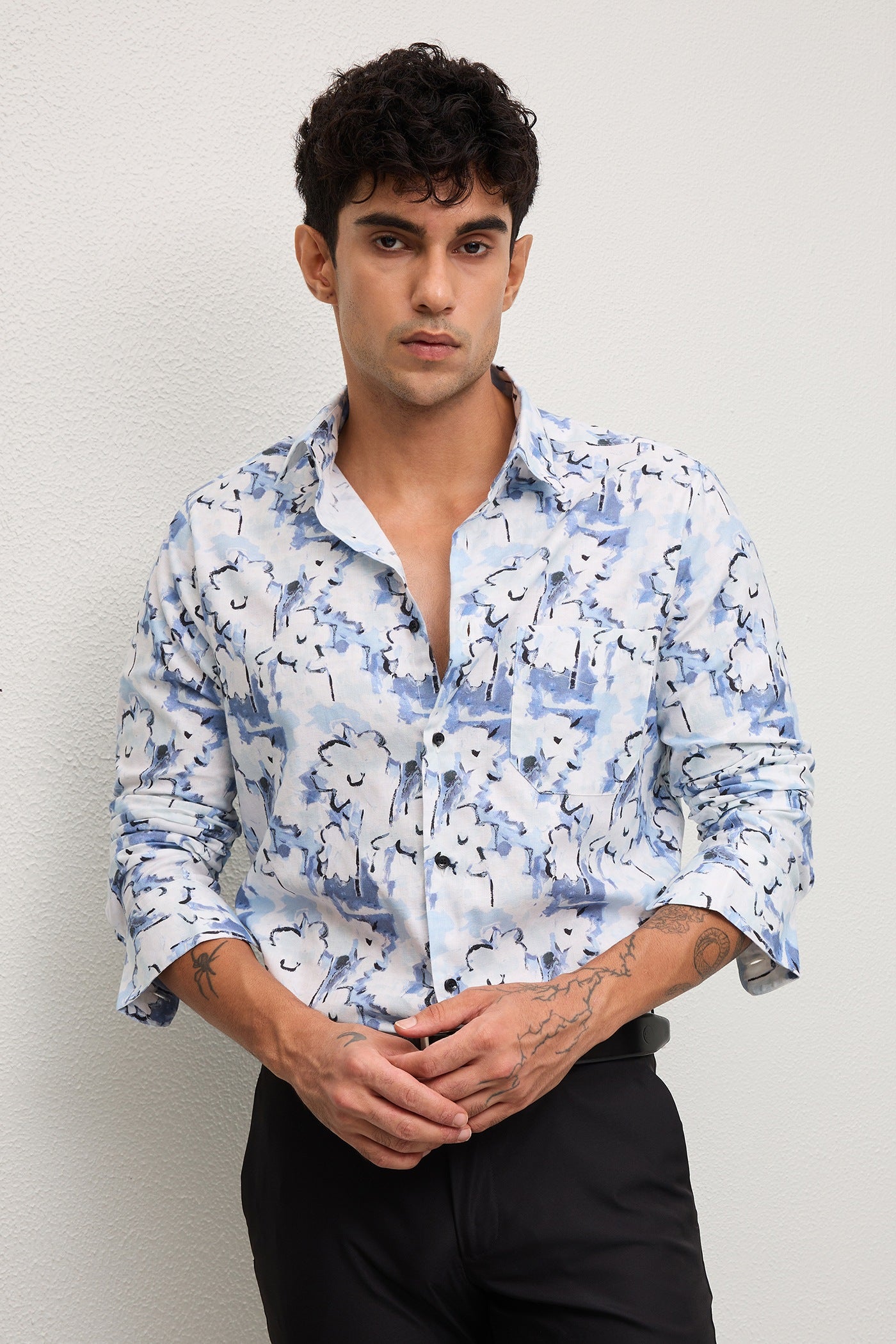 SONARA- MENS SONARA PREMIUM COTTON BLUE PRINTED CASUAL SLIM FIT SHIRT