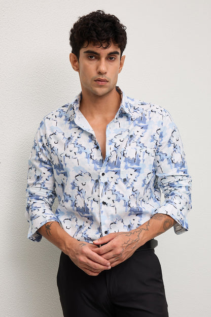 SONARA- MENS SONARA PREMIUM COTTON BLUE PRINTED CASUAL SLIM FIT SHIRT