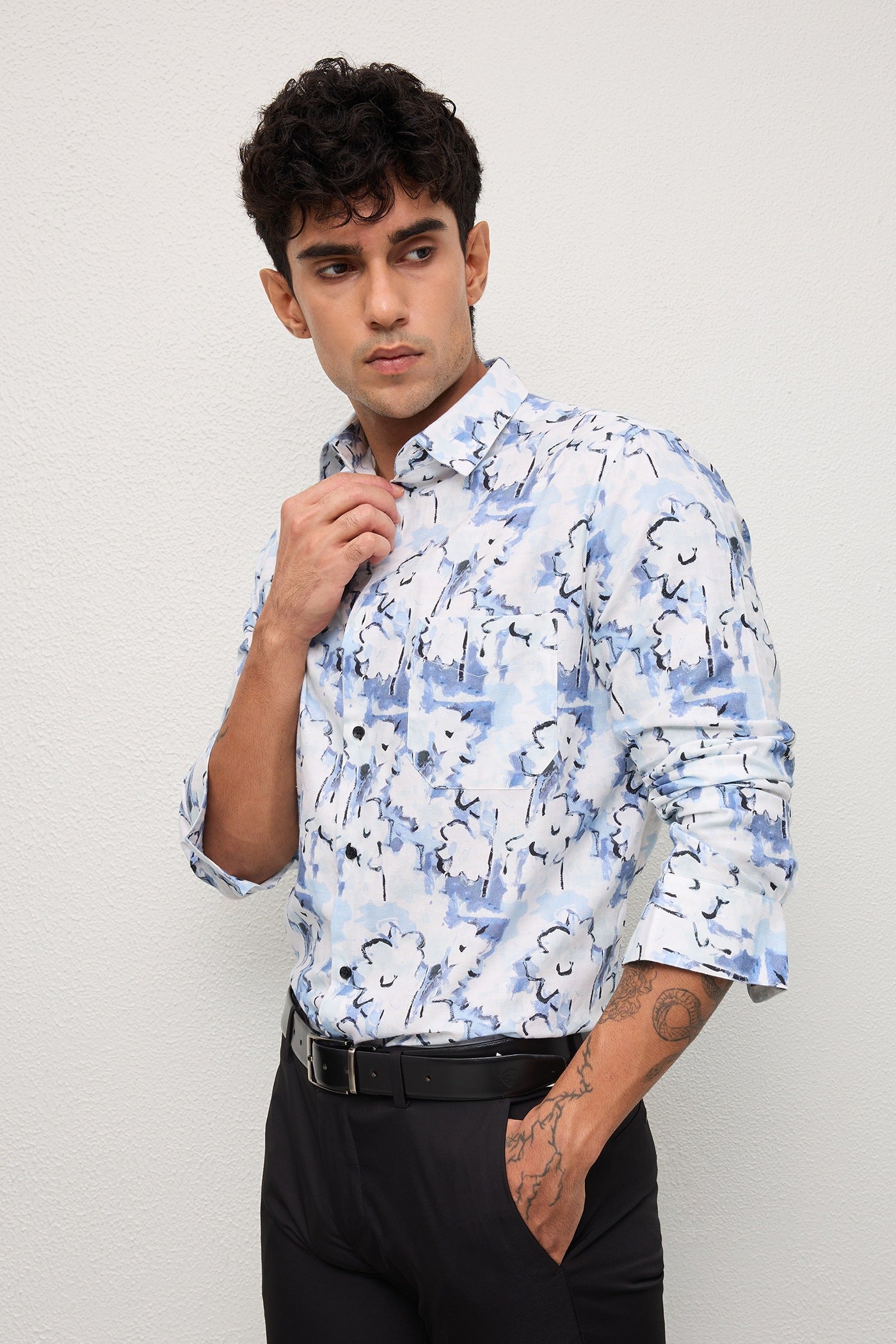 SONARA- MENS SONARA PREMIUM COTTON BLUE PRINTED CASUAL SLIM FIT SHIRT