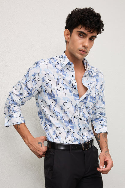 SONARA- MENS SONARA PREMIUM COTTON BLUE PRINTED CASUAL SLIM FIT SHIRT