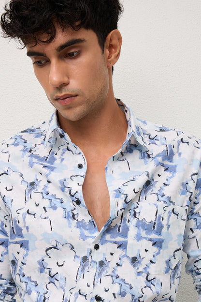 SONARA- MENS SONARA PREMIUM COTTON BLUE PRINTED CASUAL SLIM FIT SHIRT