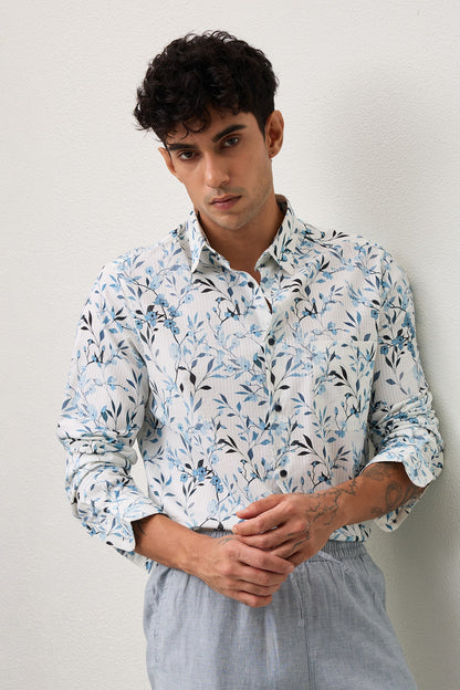 RUE- MEN RUE PREMIUM BLUE PRINTED CASUAL SLIM FIT SHIRT
