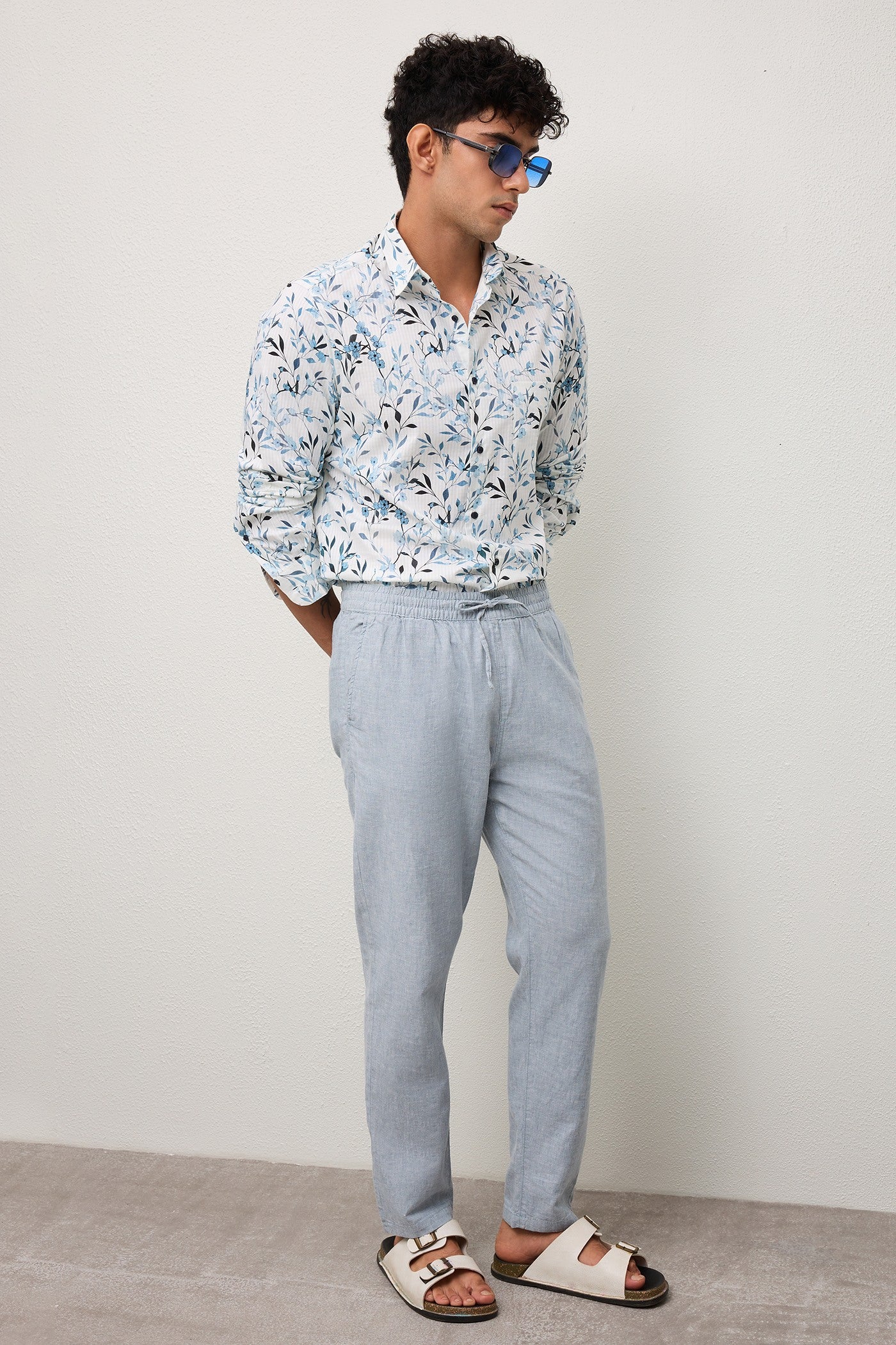 RUE- MEN RUE PREMIUM BLUE PRINTED CASUAL SLIM FIT SHIRT