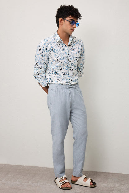 RUE- MEN RUE PREMIUM BLUE PRINTED CASUAL SLIM FIT SHIRT