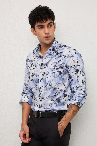 NOUVEAU- MENS NOUVEAU PREMIUM COTTON BLACK PRINTED CASUAL SLIM FIT SHIRT