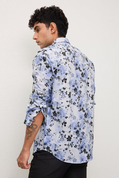 NOUVEAU- MENS NOUVEAU PREMIUM COTTON BLACK PRINTED CASUAL SLIM FIT SHIRT