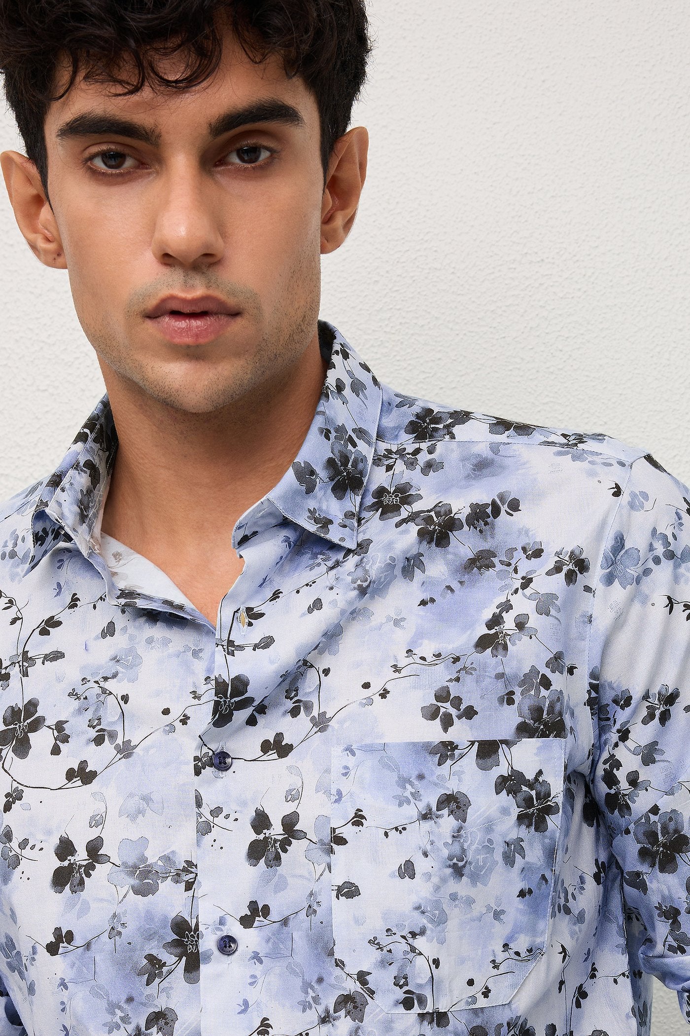 NOUVEAU- MENS NOUVEAU PREMIUM COTTON BLACK PRINTED CASUAL SLIM FIT SHIRT