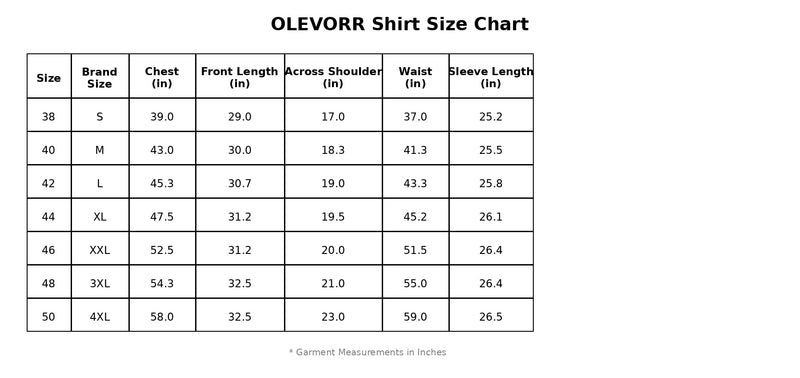 OLEVORR - SHIRT SIZE CHART